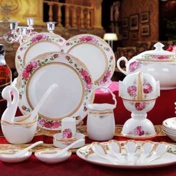 CJ36 景德镇陶瓷 餐具56雪玉花香头高档骨瓷餐具套装盘碗碟筷子