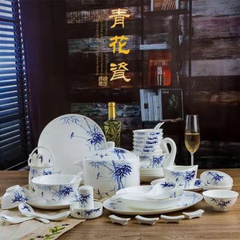 ZPK287 景德镇陶瓷 手绘58头餐具套装家用碗碟子吃饭碗汤碗盘子平盘子套装