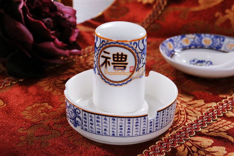 CJ21-RYDI62 景德镇陶瓷套装餐具 青花仁义礼智信图文56头骨瓷餐具
