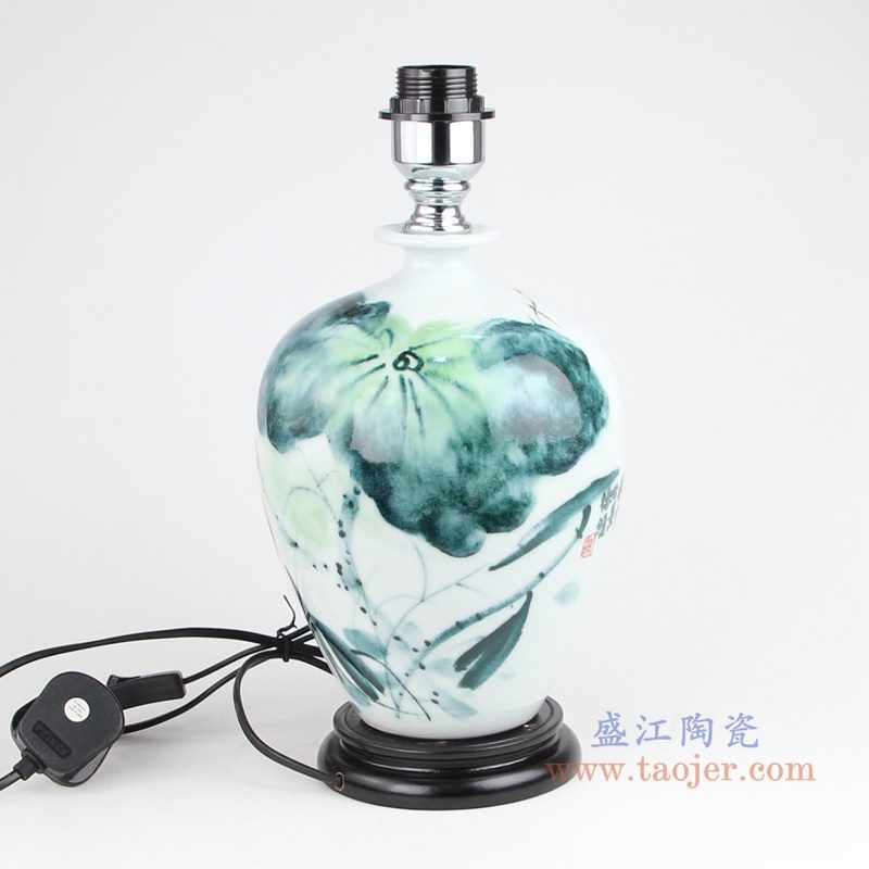 DS-RZQS 手绘写意釉下彩荷花花鸟 陶瓷台灯 侧面图