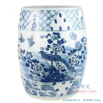 RYKB158-A  手绘青花花鸟陶瓷鼓钉鼓凳