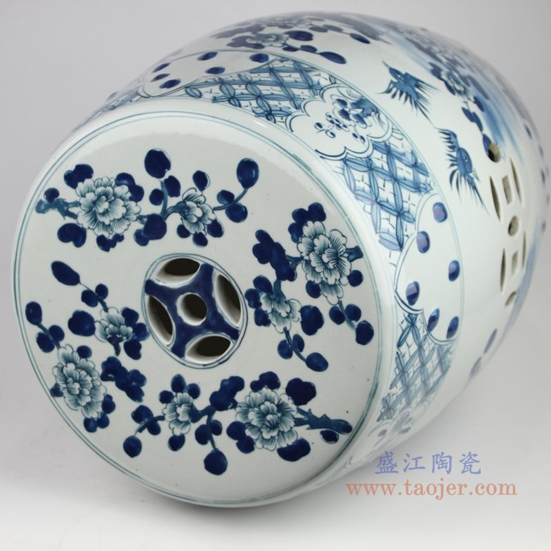 RYKB158-A 手绘花鸟陶瓷鼓钉鼓凳 顶部图