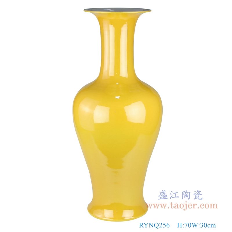 仿古姜黄颜色釉纯黄色陶瓷花瓶长颈瓶