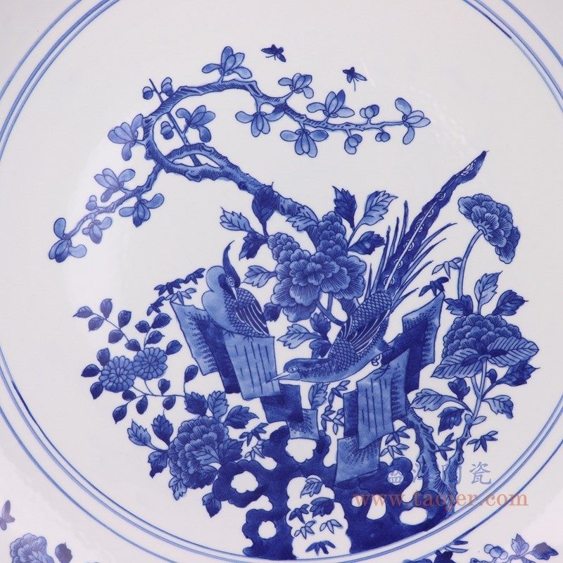 RYQQ44-G 手绘青花花鸟纹大盘 花鸟纹细节图