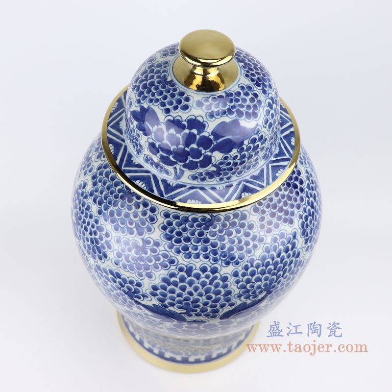 RYWD33 青花 手绘葡萄牡丹纹将军罐 顶部图