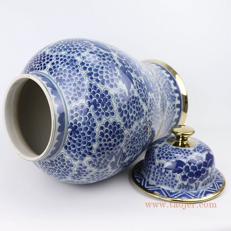 RYWD33 青花 手绘葡萄牡丹纹将军罐 纹饰图