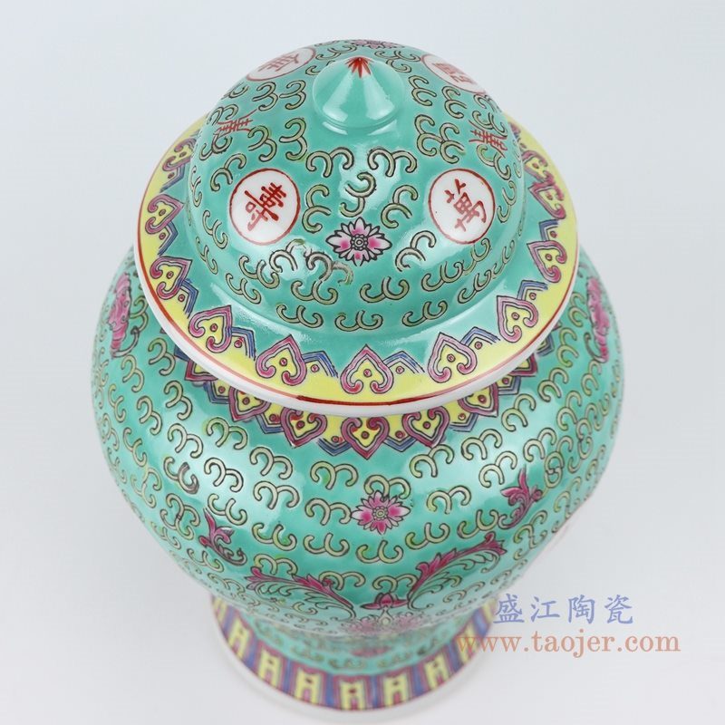 RZBU03-B 粉彩万寿无疆凤尾纹将军罐 盖子图