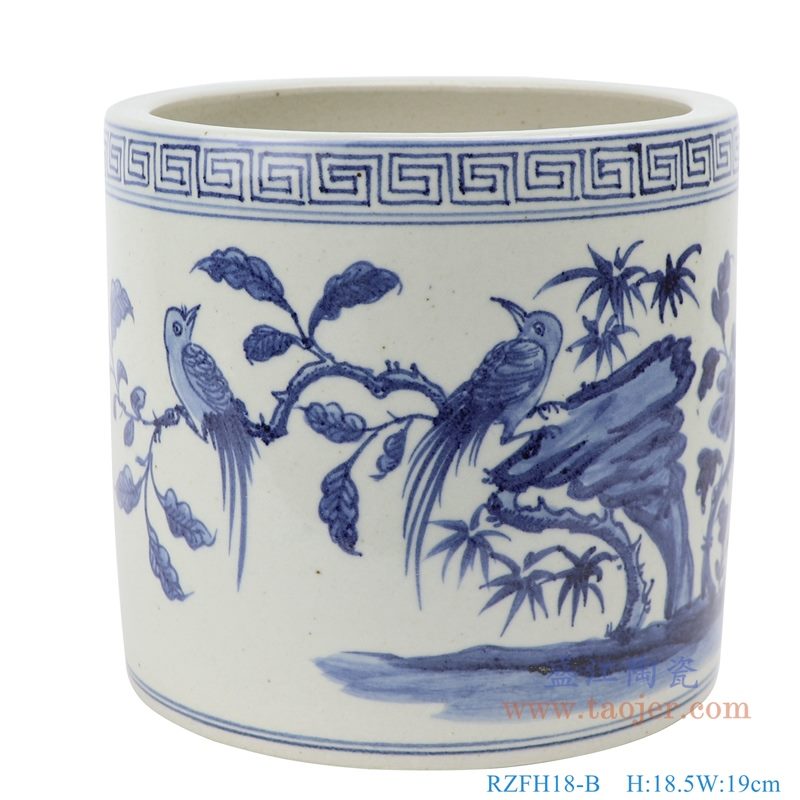 RZFH18-B 手绘青花花鸟纹笔筒 正面图