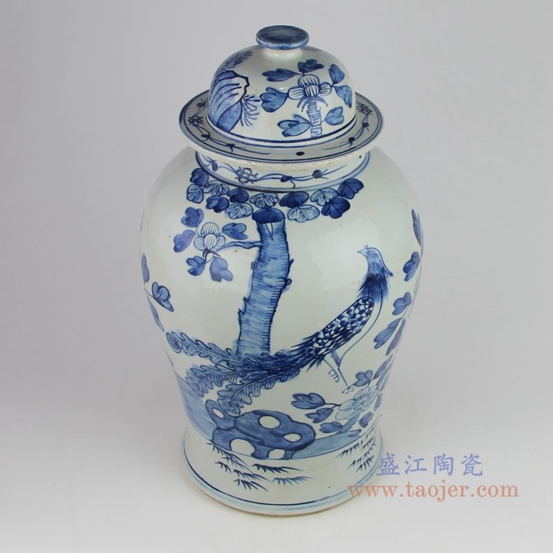RZFI05-F 仿古手绘青花花鸟将军罐 顶部图