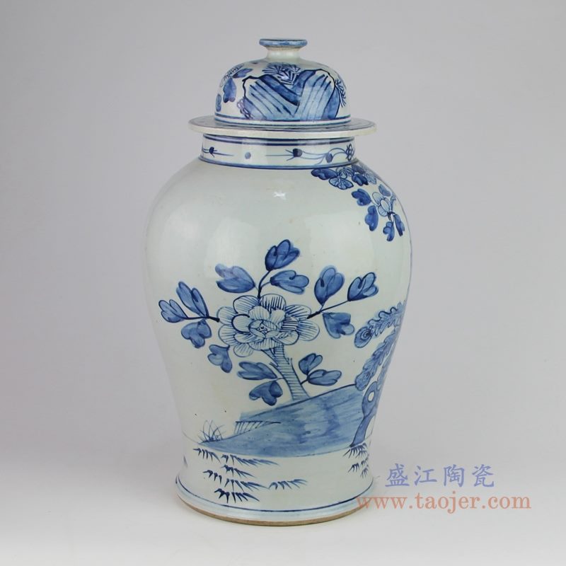 RZFI05-F 仿古手绘青花花鸟将军罐 侧面图