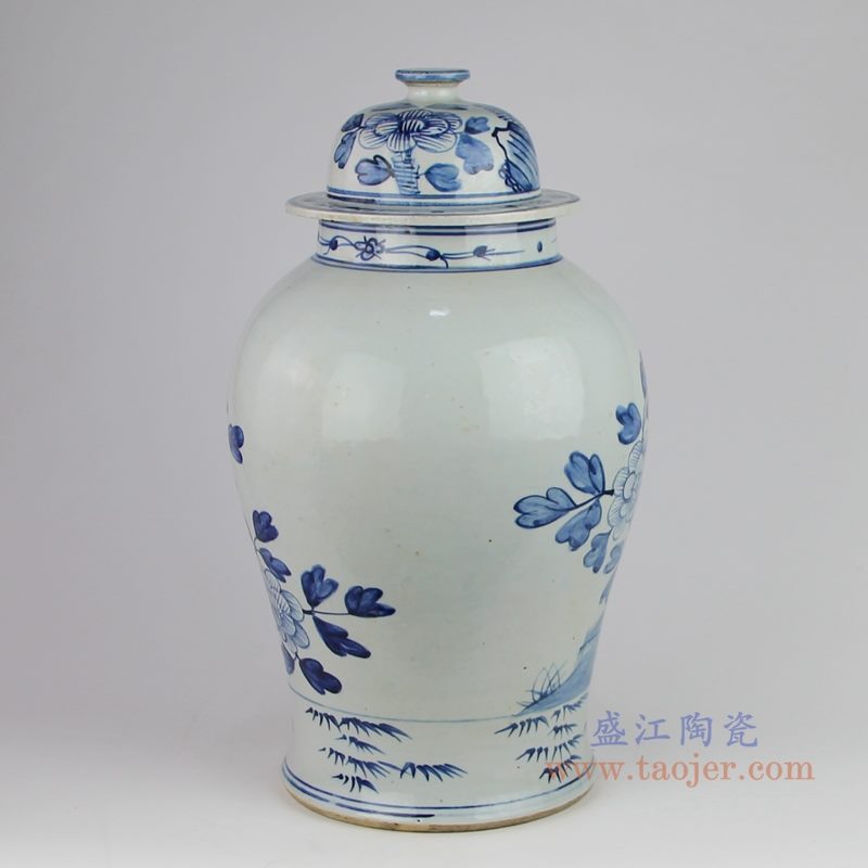 RZFI05-F 仿古手绘青花花鸟将军罐 背面图