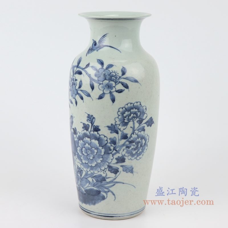 RZJG04 手绘花鸟青花陶瓷花瓶 侧面图