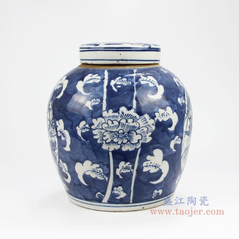 RZKT04-W 手绘青花荷塘开窗冰梅茶叶罐 背面图