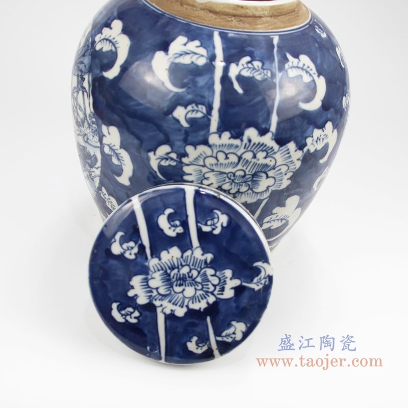 RZKT04-W 手绘青花荷塘开窗冰梅茶叶罐 盖子图