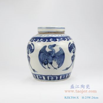 RZKT04-X 仿古 手绘青花凤凰茶叶罐 盖罐