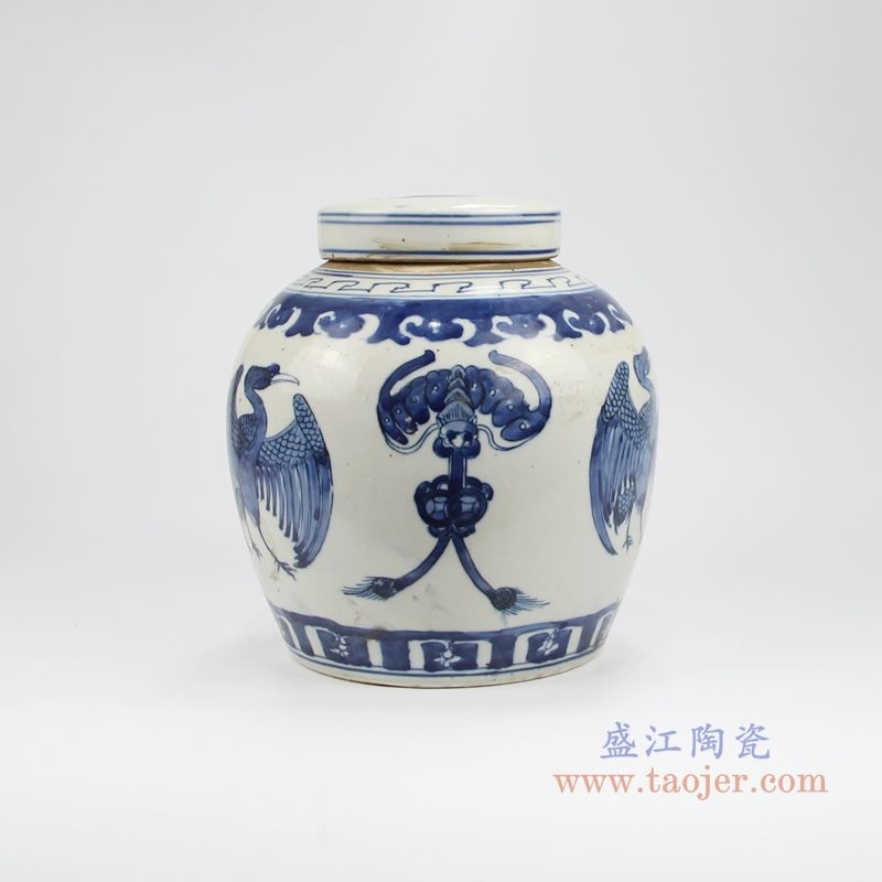 RZKT04-X手绘青花凤凰茶叶罐 背面图