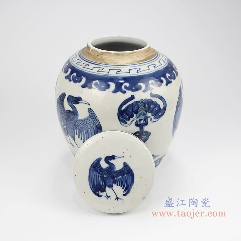 RZKT04-X手绘青花凤凰茶叶罐 盖子图