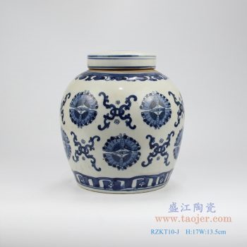 RZKT04-Y 仿古 手绘青花蝴蝶纹茶叶罐 盖罐