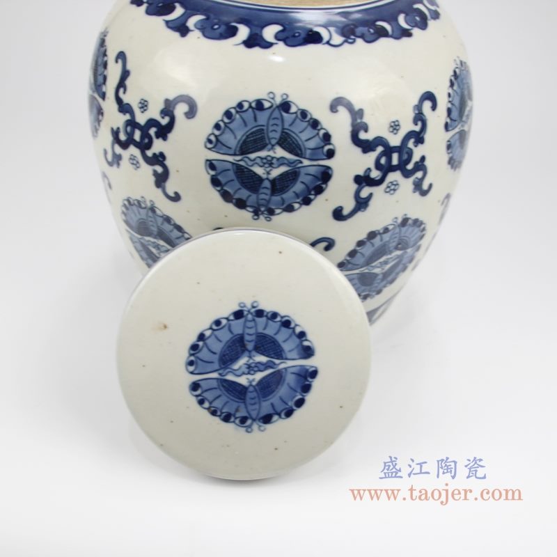 RZKT04-Y 手绘青花蝴蝶纹茶叶罐 盖子图
