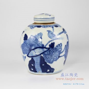 RZKT10-J  仿古 手绘青花花鸟纹茶叶罐 盖罐 小号民罐