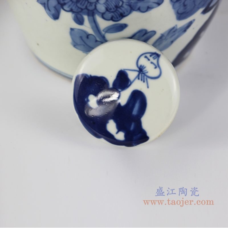 RZKT10-J 仿古 手绘青花花鸟纹茶叶罐 盖子图