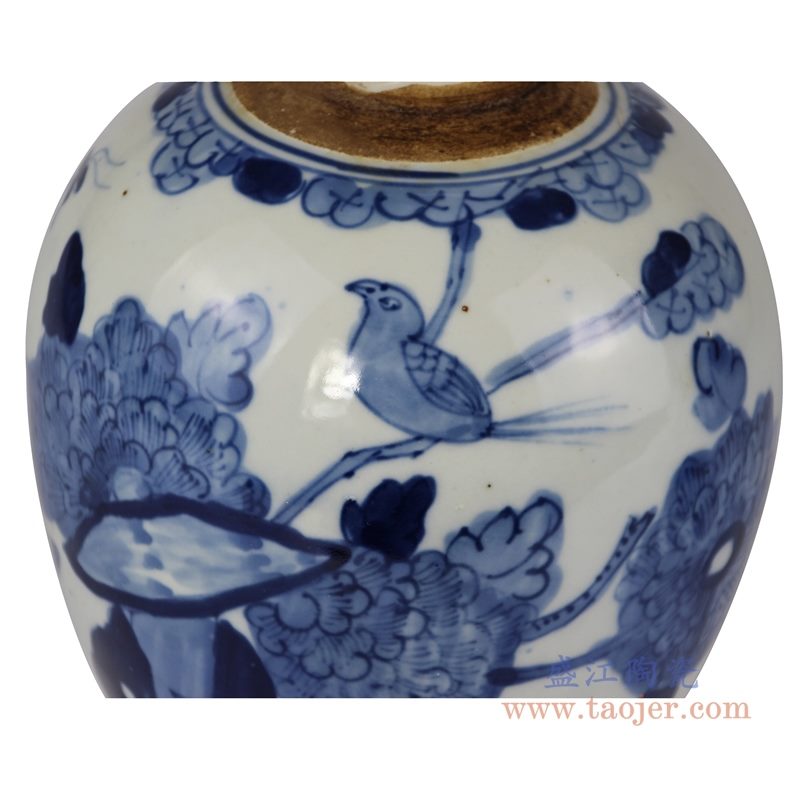 RZKT10-J 仿古 手绘青花花鸟纹茶叶罐 纹饰细节图