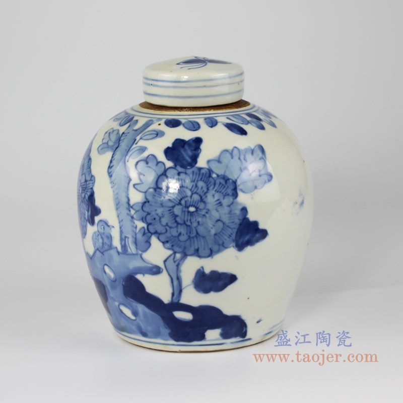 RZKT10-K 手绘青花花鸟纹茶叶罐 侧面图