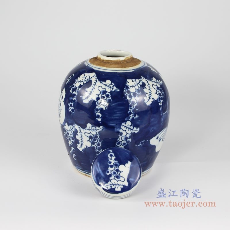 RZKT10-L手绘青花蝴蝶纹茶叶罐 细节图