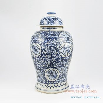 RZKT24-D 仿古 手绘青花写意缠枝莲花卉将军罐