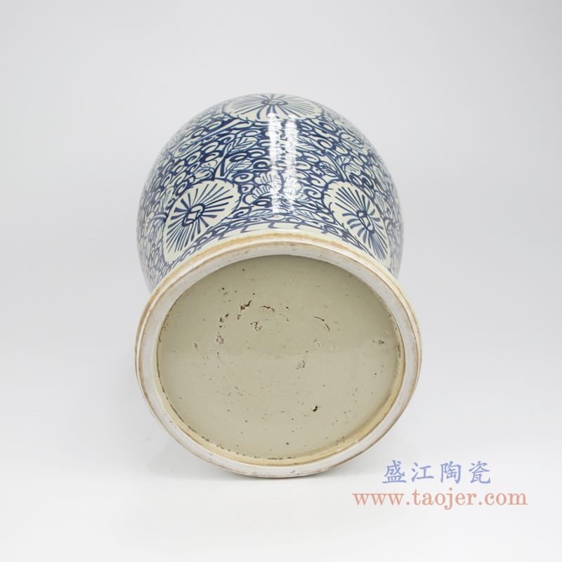 RZKT24-D手绘青花写意缠枝莲花卉将军罐 底部图