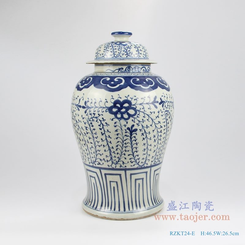 RZKT24-E 手绘青花写意 缠枝串花将军罐 正面图