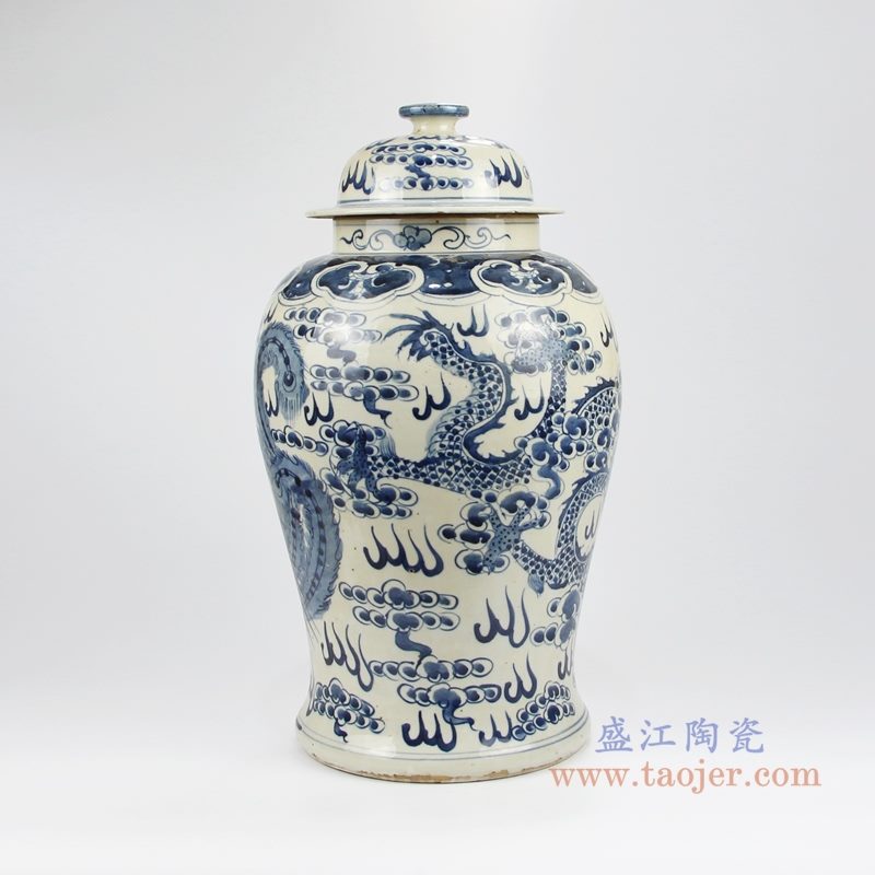 RZKT24-F 手绘青花火焰纹凤凰将军罐 背面图