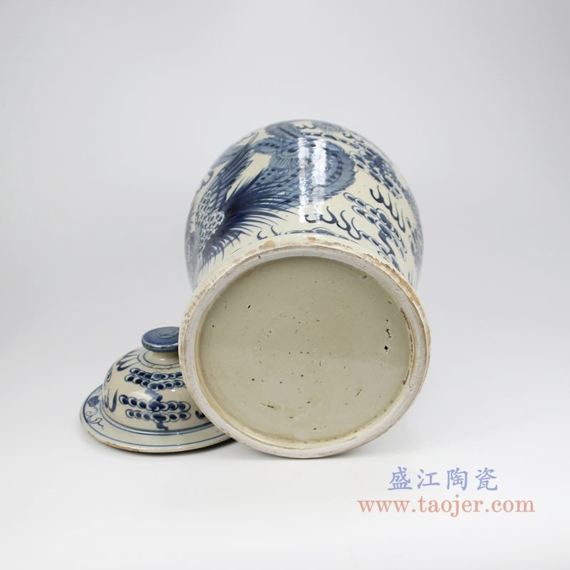 RZKT24-F 手绘青花火焰纹凤凰将军罐 底部图