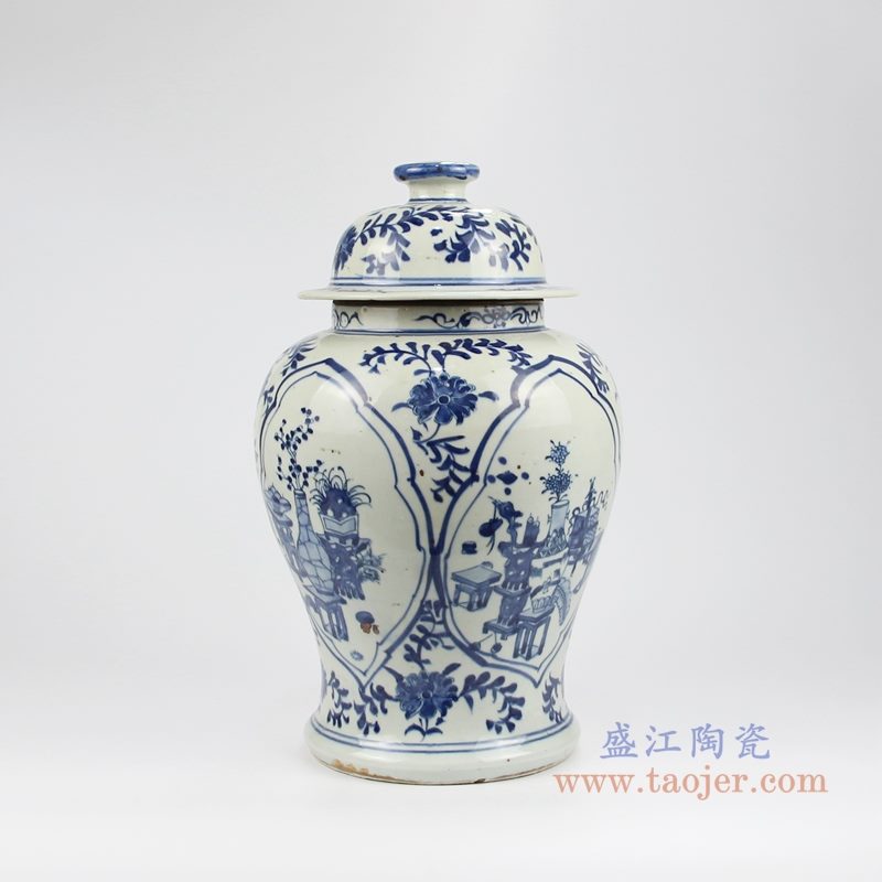 RZKT30手绘青花开光将军罐 博古图 侧面