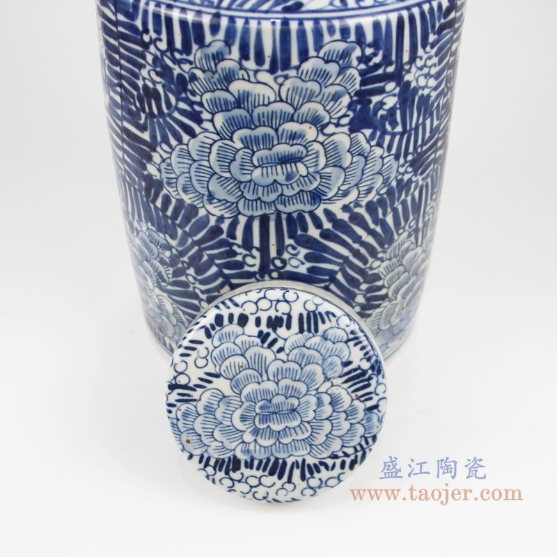 RZKT32-B 仿古手工青花缠枝牡丹纹茶叶罐 盖子图