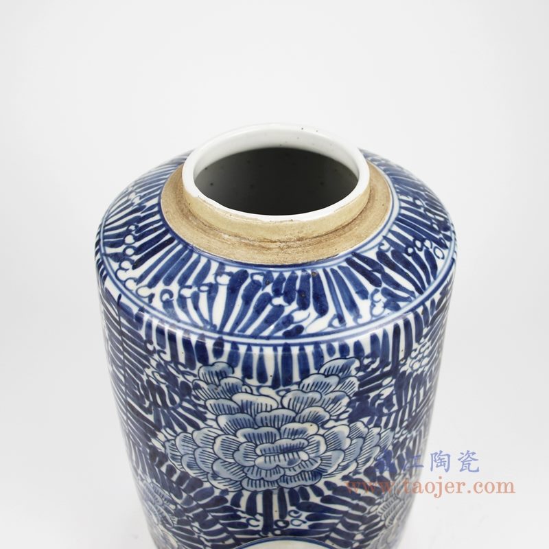 RZKT32-B 仿古手工青花缠枝牡丹纹茶叶罐 罐口图