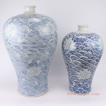 RZKY19 仿古青花 手绘海水纹花卉梅瓶大小号