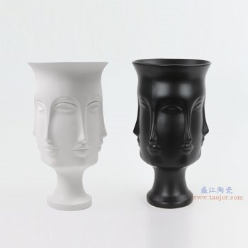 RZLK25-B 北欧缪斯亚光黑色白色组合陶瓷人脸花瓶 优雅的朵拉