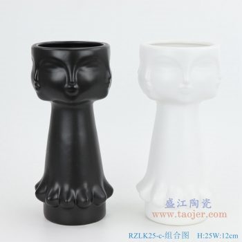 RZLK25-C 北欧缪斯哑光黑色白色组合陶瓷人脸花瓶 迷人的伊迪