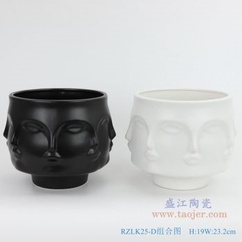 RZLK25-D-black 北欧缪斯哑光黑色陶瓷八面人脸花瓶 纯洁的玛丽