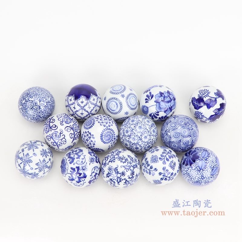 上图:青花花卉纹陶瓷球装饰球圆浮球 组合图 购买请点击图片