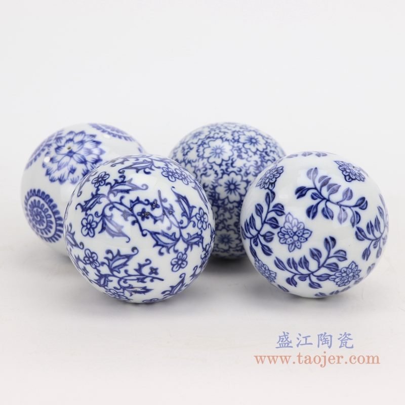 上图:青花花卉纹陶瓷球装饰球圆浮球 组合图 购买请点击图片