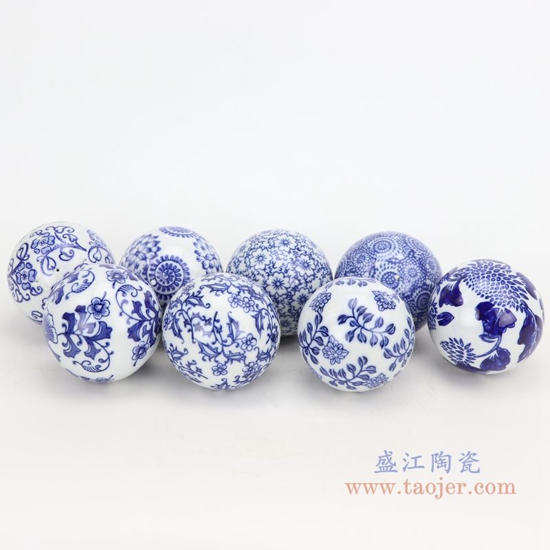 上图:青花花卉纹陶瓷球装饰球圆浮球 组合图 购买请点击图片