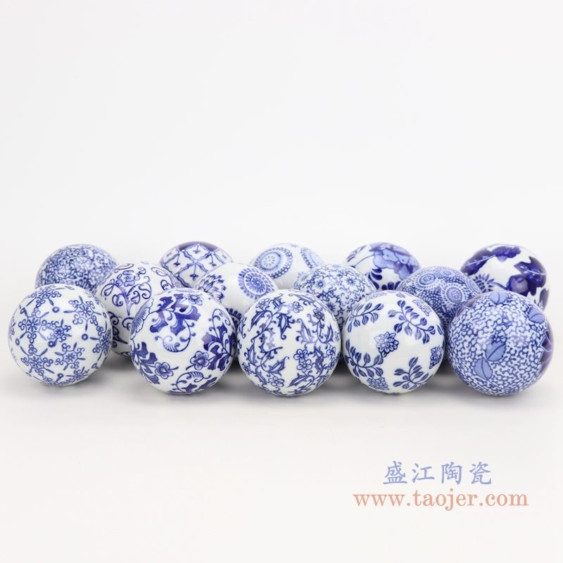 上图:青花花卉纹陶瓷球装饰球圆浮球 组合图 购买请点击图片