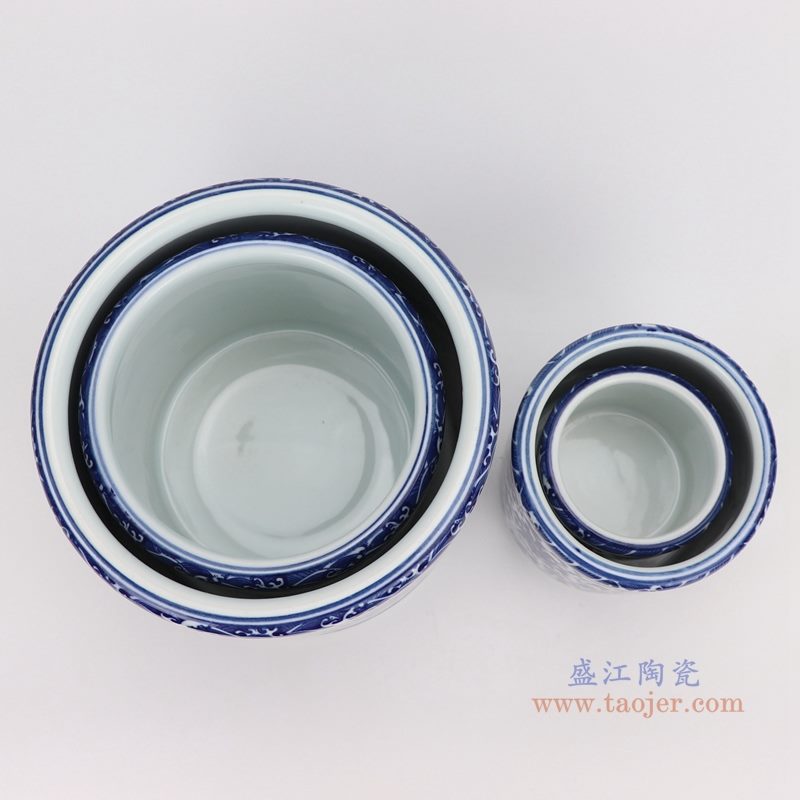上图:青花缠枝莲纹圆形笔筒大中小好组合图 购买请点击图片
