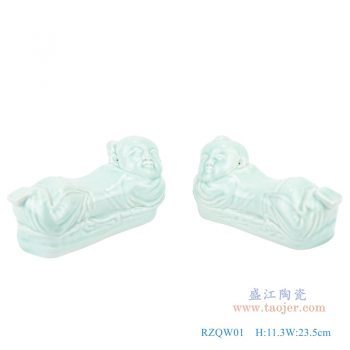 RZQW01-影青金童玉女陶瓷枕男孩女孩卧姿雕塑瓷枕