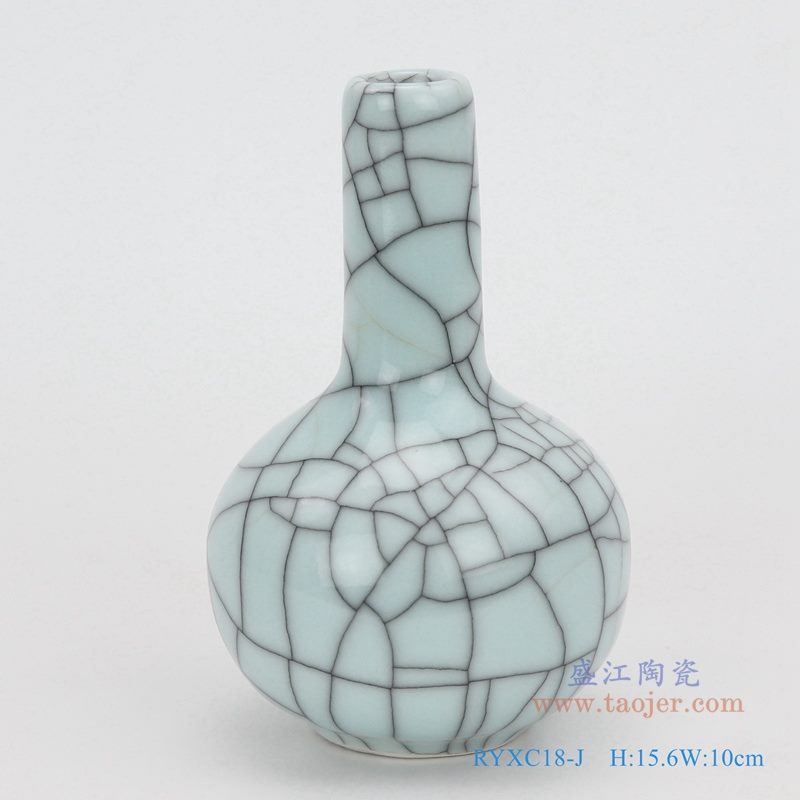 上图：龙泉青瓷哥窑开片裂纹釉铁线纹天球瓶小件花瓶 购买请点击图片