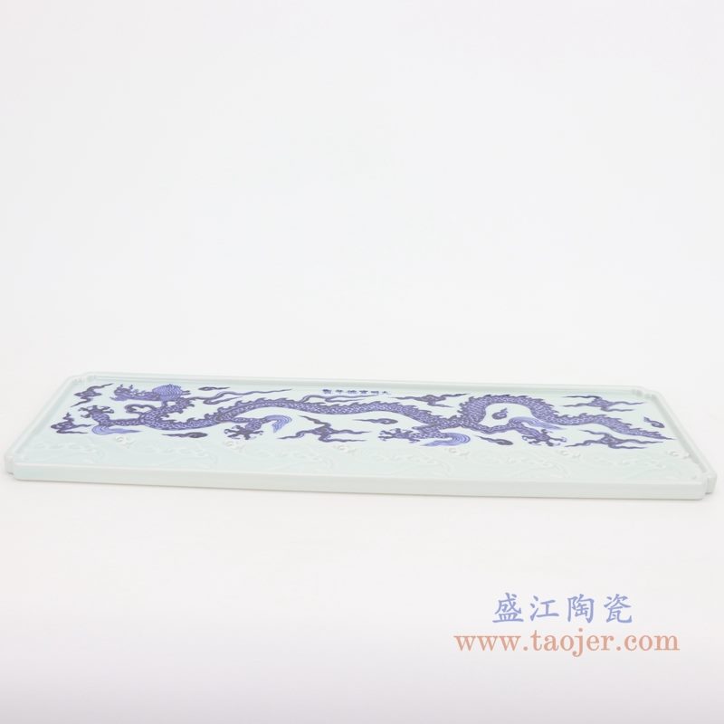 上图:仿古青花手绘大明宣德雕刻海浪纹云龙纹长方形如意茶盘 购买请点击图片