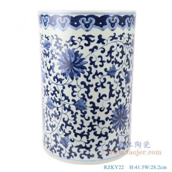 RZKY22 仿古 手绘青花串枝莲缠枝纹伞桶 箭筒
