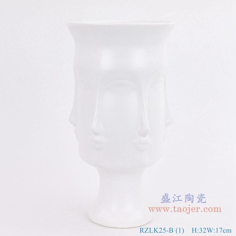 上图: RZLK25-B 北欧缪斯哑光白色陶瓷人脸花瓶 优雅的朵拉 侧面 购买请点击图